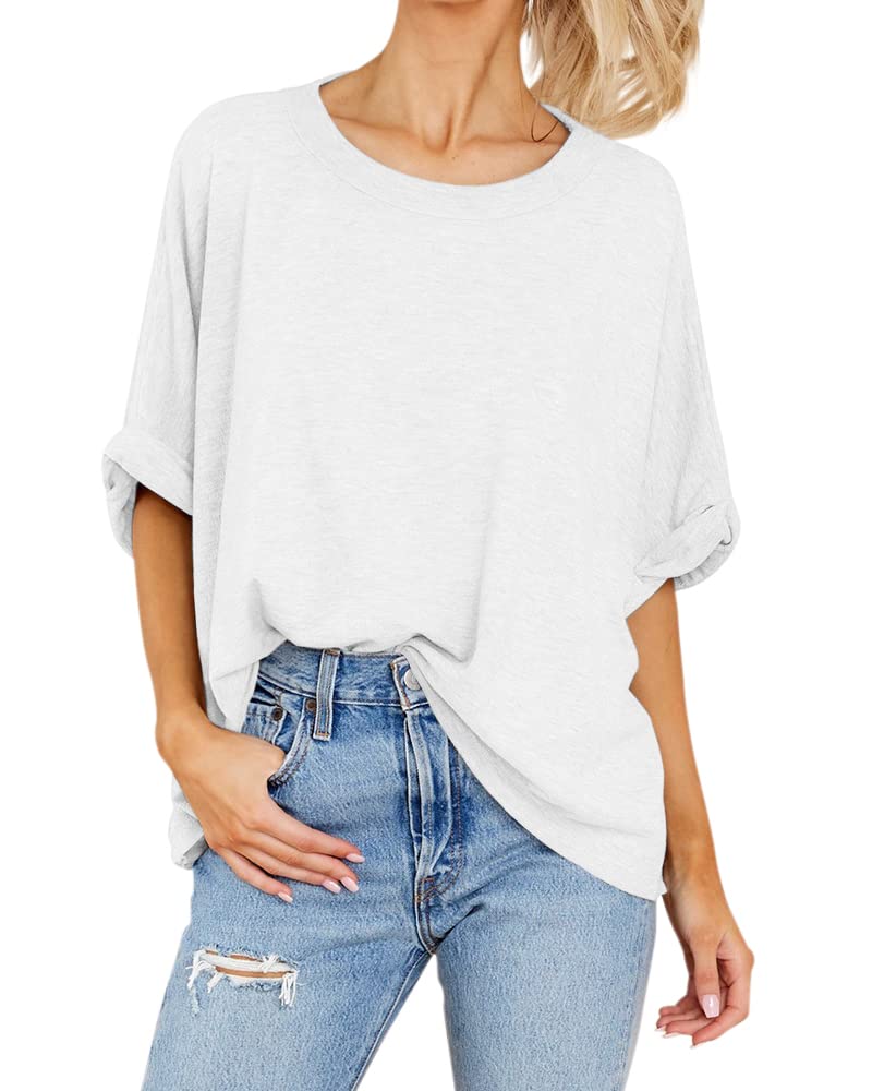 GeGekoko Women Oversized T-Shirt Summer Casual Short Sleeve Loose Tee Tops White - Image 2