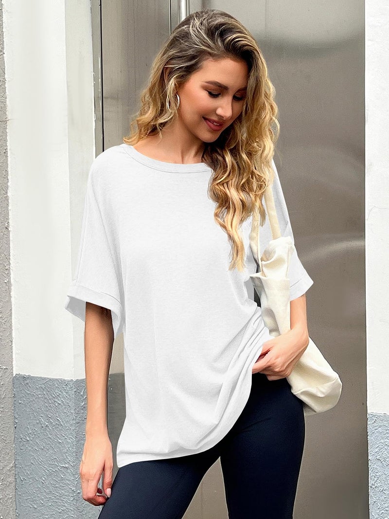 GeGekoko Women Oversized T-Shirt Summer Casual Short Sleeve Loose Tee Tops White - Image 5