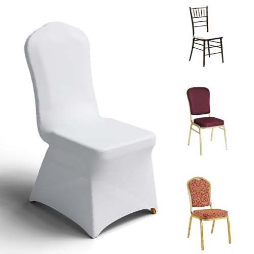 Trlyc 100 Pcs Spandex Chair Covers for Dining Chairs Stretch Polyester Dining Chairs Slipcovers for Wedding Party Decor Banquet Flat-Front Chair Cover (White) - Image 1