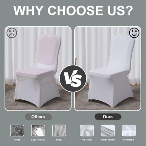 Trlyc 100 Pcs Spandex Chair Covers for Dining Chairs Stretch Polyester Dining Chairs Slipcovers for Wedding Party Decor Banquet Flat-Front Chair Cover (White) - Image 4