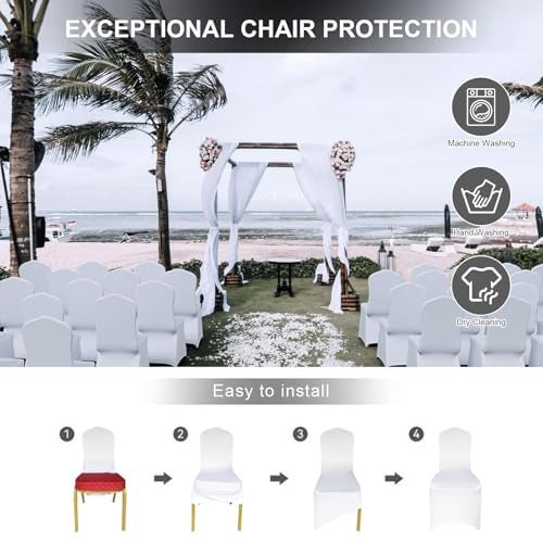 Trlyc 100 Pcs Spandex Chair Covers for Dining Chairs Stretch Polyester Dining Chairs Slipcovers for Wedding Party Decor Banquet Flat-Front Chair Cover (White) - Image 5