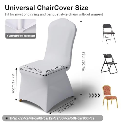 Trlyc 100 Pcs Spandex Chair Covers for Dining Chairs Stretch Polyester Dining Chairs Slipcovers for Wedding Party Decor Banquet Flat-Front Chair Cover (White) - Image 3