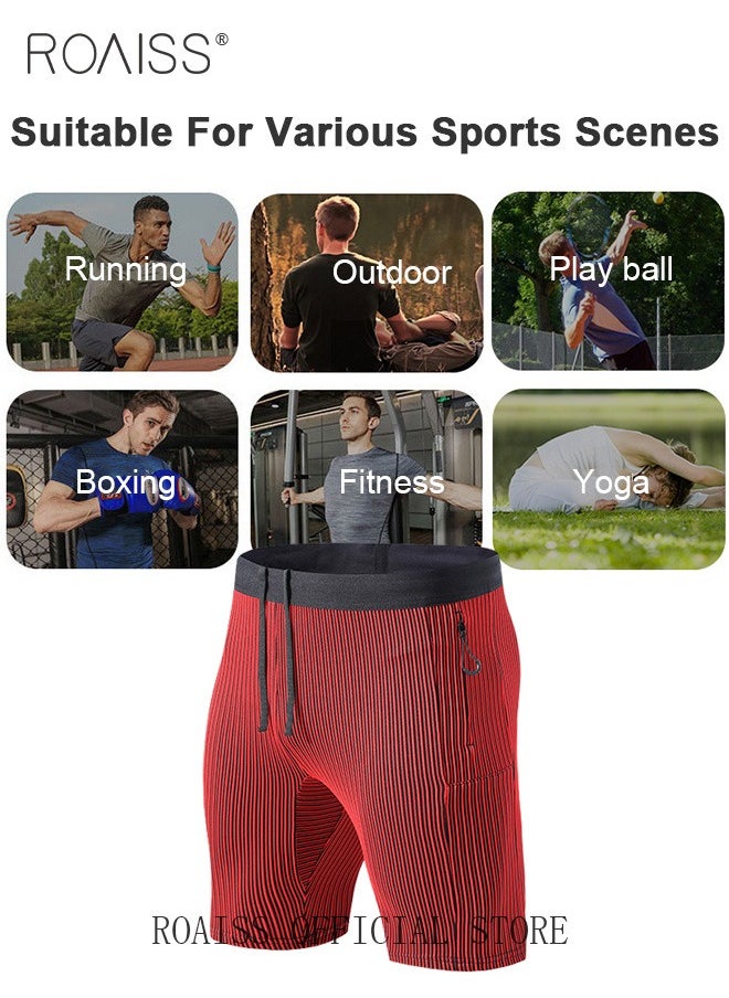 Men's Stripe Performance Compression Workout Shorts Tight Gym Athletic Shorts with Pockets