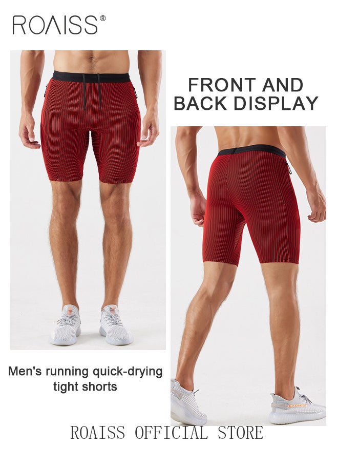 Men's Stripe Performance Compression Workout Shorts Tight Gym Athletic Shorts with Pockets