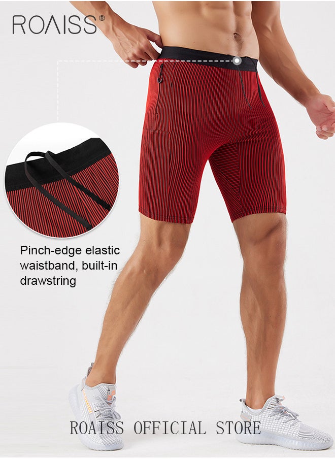 Men's Stripe Performance Compression Workout Shorts Tight Gym Athletic Shorts with Pockets