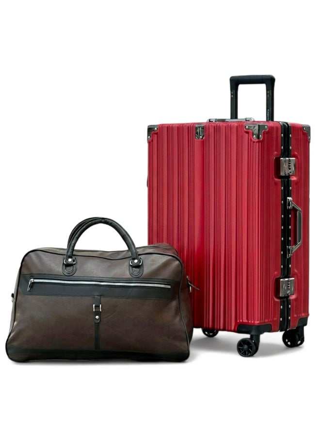 ZAAPPY Aluminum Framed Check In Luggage – Zipperless 24 inch Suitcase with 20-25 KG Capacity, Secured Lock & 8 Spinner Wheels – Durable PU Duffle Bag Combo - Image 1