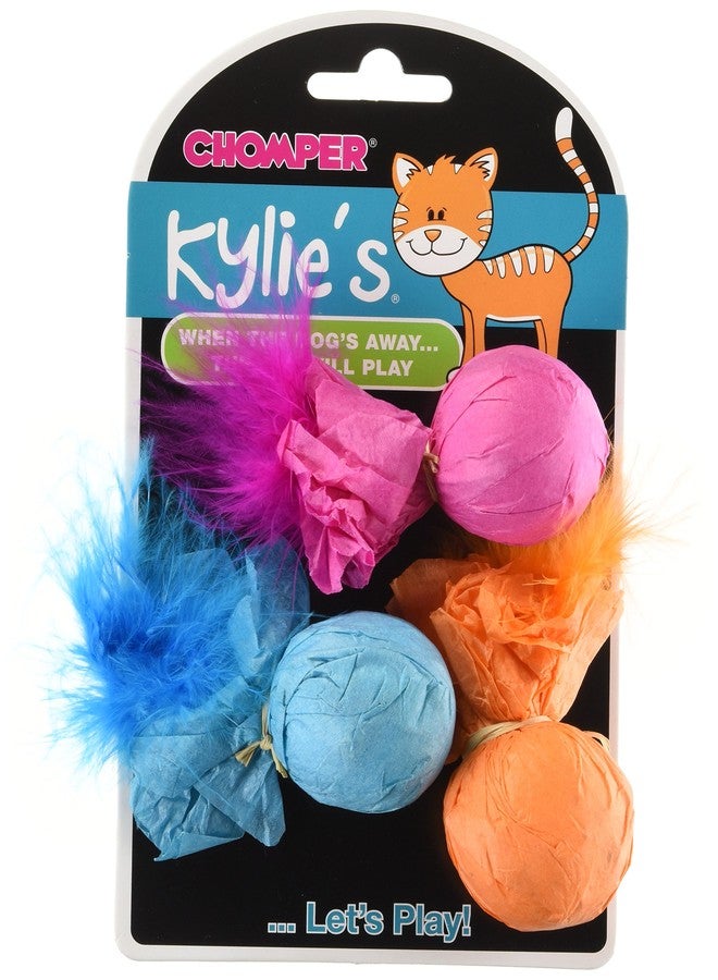 Boss Pet Chomper Kylie's Brites 3-Piece Paper Ball Rattlers Toy with Feather for Pets - Image 2
