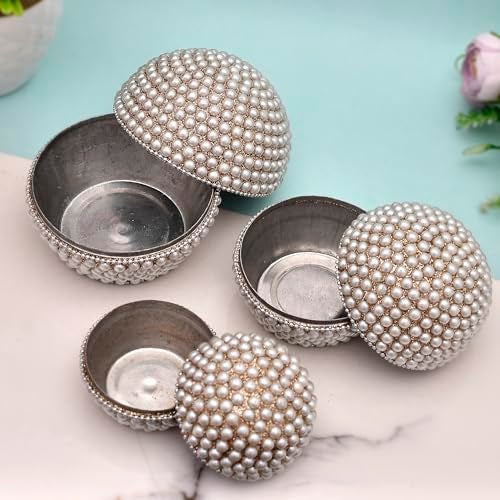 Craftam Aluminium Roud Shape Decorative Earring Box for Storage Jewellery Women Accessory Kumkum Box/Sindur Box/Sindoor Dani/Sindoor Dabbi - Set of 3 - Image 2