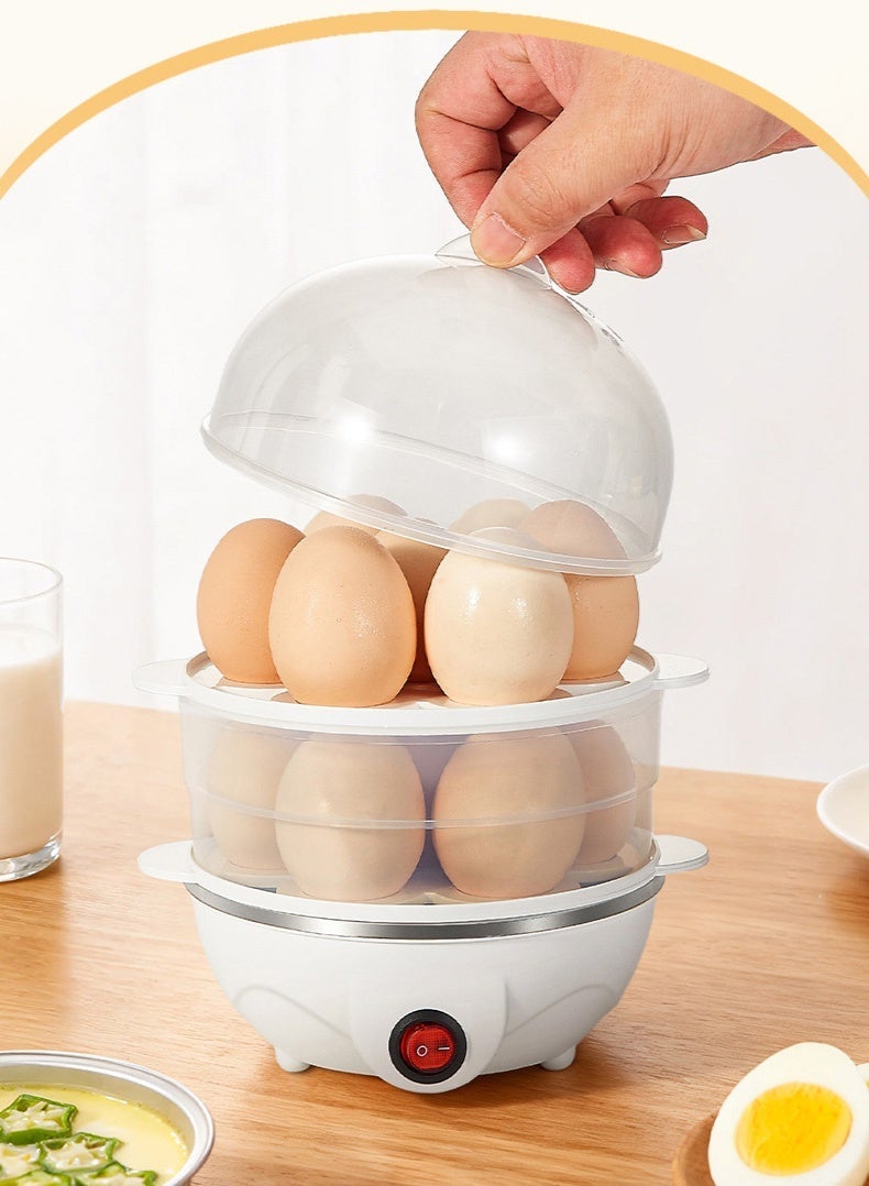 Electric Egg Cooker 7 Eggs Double Layer Steamer | 350W Multi-Function Food Steamer | Fast Heating Egg Boiler with Auto Shut-Off | Compact Dual Layer Kitchen Appliance for Eggs, Vegetables, Corn & Dumplings - Image 3