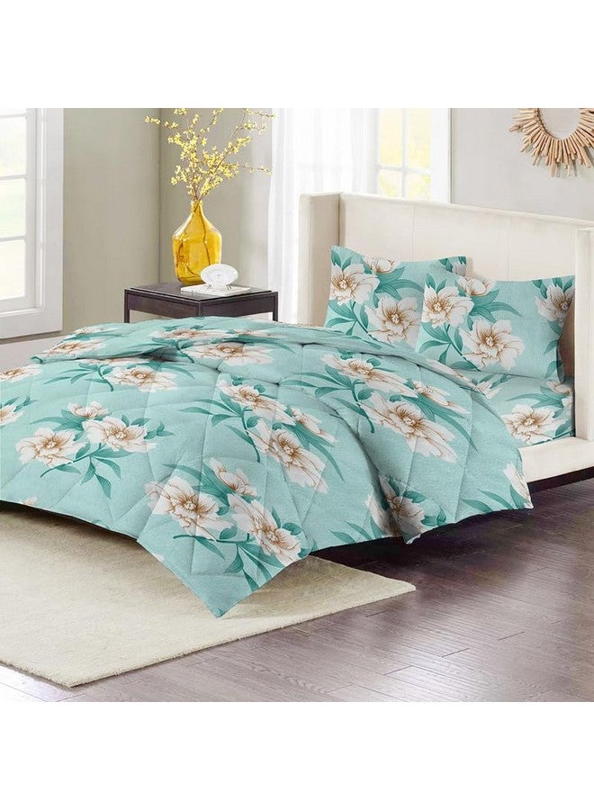 VAS COLLECTIONS VAS COLLECTIONS Super Soft Glace Cotton King Size AC Comforter Wedding Gift Set (with Bag) for Double Bed with 1 Flat Bedsheet and 2 Pillow Cover Pastel Colours Light Green (4PC Comforter Set) - Image 3