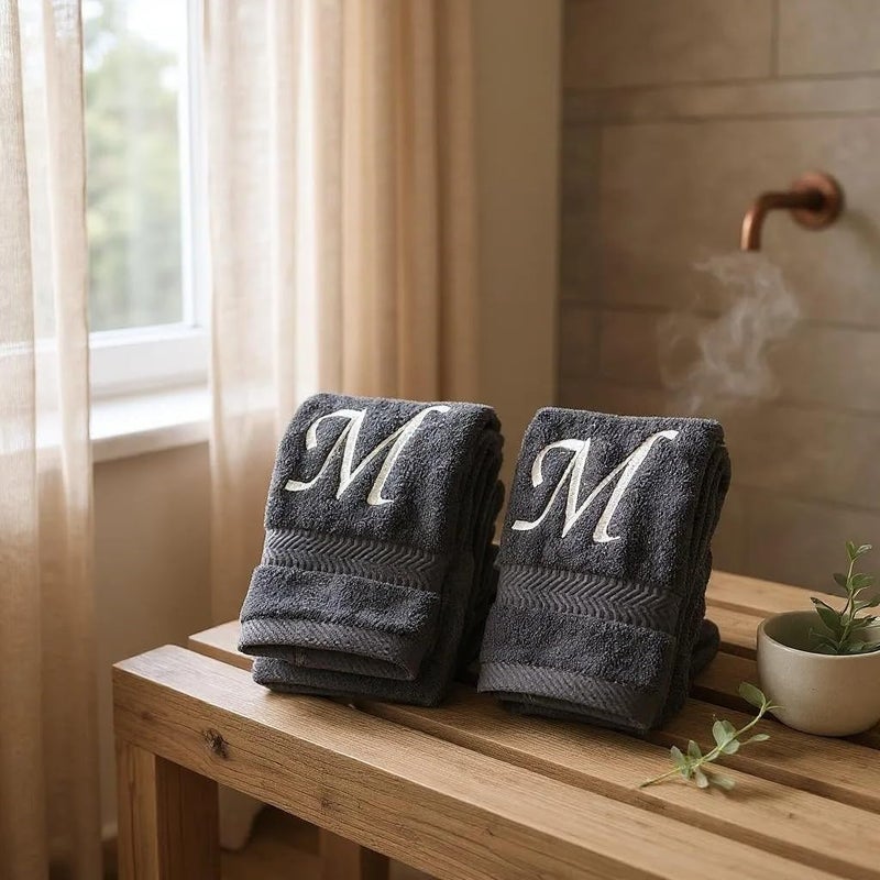 byLora Personalized Embroidered 2-Piece Terry Cotton Hand Towel Set – Custom Monogram Bathroom Towels, Ultra-Soft & Absorbent, Ideal for Housewarming, Wedding & Spa Gifts - Black - Image 2