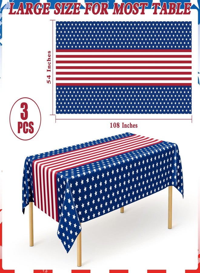 QZYL 3 Pack 4th of July Tablecloths, 54" x 108" Patriotic Plastic Tablecloth, Rectangle Fourth of July Table Cloth Red White Blue Tablecover, Patriotic Party Supplies Independence Day Decorations - Image 2
