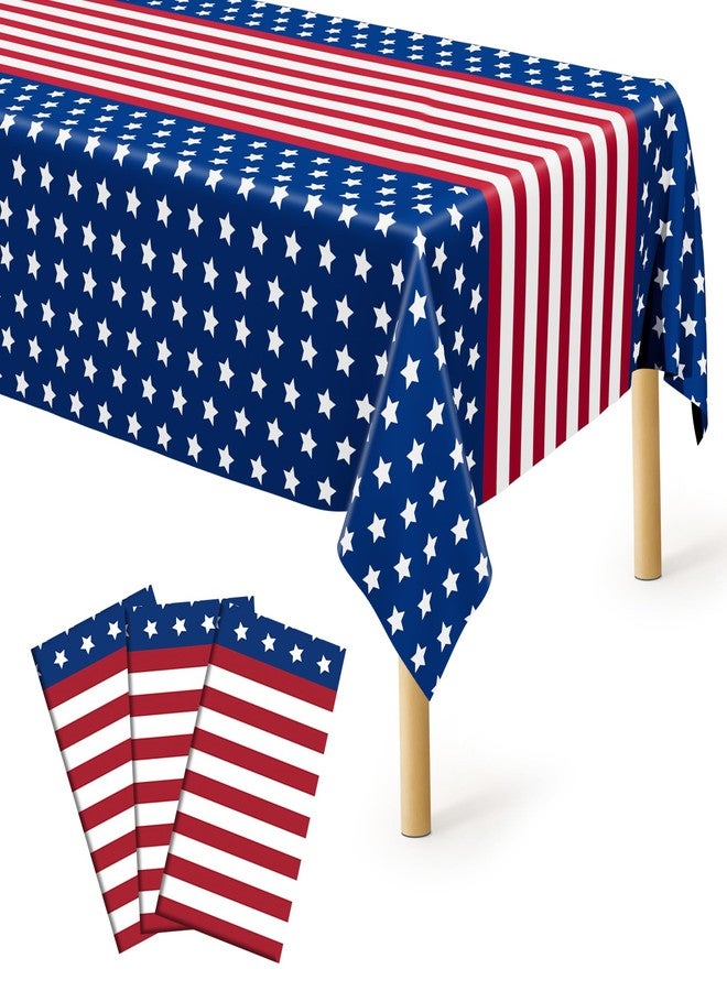 QZYL 3 Pack 4th of July Tablecloths, 54" x 108" Patriotic Plastic Tablecloth, Rectangle Fourth of July Table Cloth Red White Blue Tablecover, Patriotic Party Supplies Independence Day Decorations - Image 1