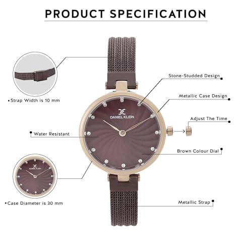 Daniel Klein Analog Purple Round Dial Rose Gold Case Purple Mesh Strap Stone-Studded Water-Resistant Wrist Watch for Women Girls, Ladies DK11904-6 - Image 5