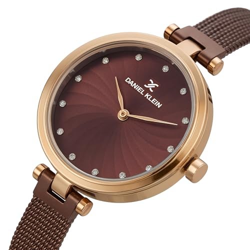 Daniel Klein Analog Purple Round Dial Rose Gold Case Purple Mesh Strap Stone-Studded Water-Resistant Wrist Watch for Women Girls, Ladies DK11904-6 - Image 3