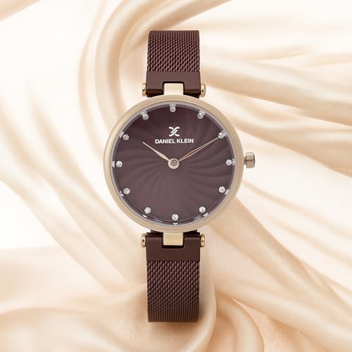 Daniel Klein Analog Purple Round Dial Rose Gold Case Purple Mesh Strap Stone-Studded Water-Resistant Wrist Watch for Women Girls, Ladies DK11904-6 - Image 2