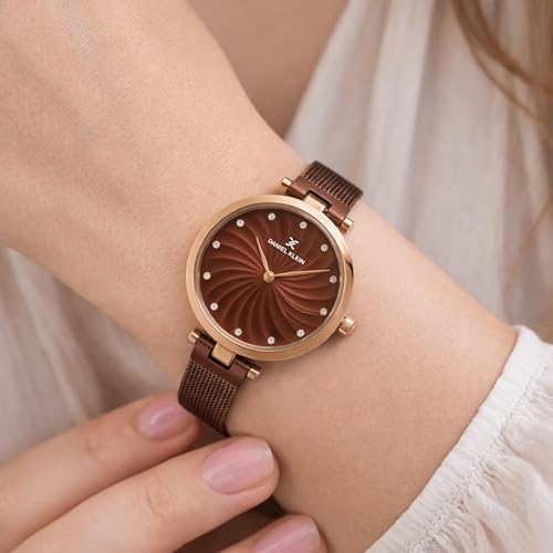 Daniel Klein Analog Purple Round Dial Rose Gold Case Purple Mesh Strap Stone-Studded Water-Resistant Wrist Watch for Women Girls, Ladies DK11904-6 - Image 4