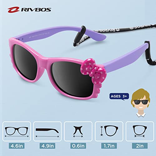 RIVBOS Kids (Age 3-8) Sunglasses for Girls Boys with Strap Polarized UV Protection Flexible Rubber Shades RBK002-1 Pink - Image 5