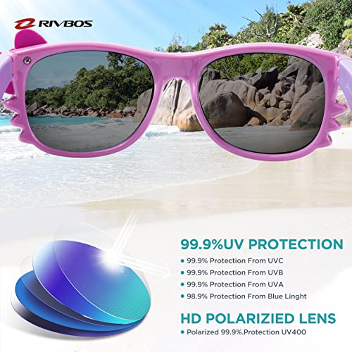 RIVBOS Kids (Age 3-8) Sunglasses for Girls Boys with Strap Polarized UV Protection Flexible Rubber Shades RBK002-1 Pink - Image 3
