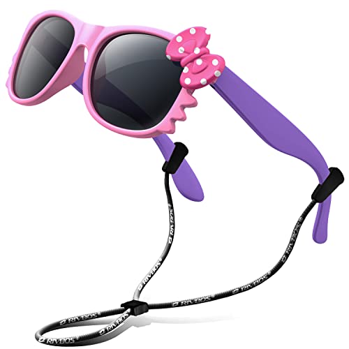 RIVBOS Kids (Age 3-8) Sunglasses for Girls Boys with Strap Polarized UV Protection Flexible Rubber Shades RBK002-1 Pink - Image 1