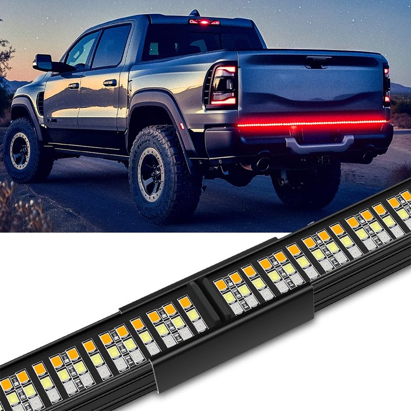 DREAMIZER 60 Inch Aluminum Frame Triple Row 1200 LED Tailgate Light Bar with Running Brake Lights Reverse Sequential Turn Signals for Truck - Image 3