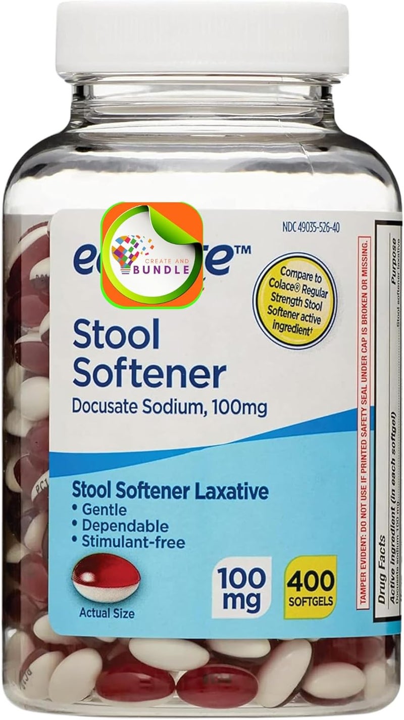 Create and Bundle Gentle Stool Softener Capsules 100mg 400 Count for Consistent Bowel Aid  Equate  Create Sticker - Image 1
