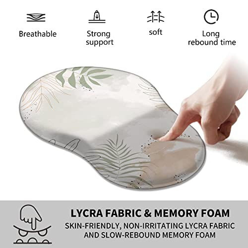 Mxfdegf Ergonomic Mouse Pad with Wrist Rest Support + Cup Coasters,Thick Mousepad Relief Carpal Tunnel Pain, Mouse Pad with Non-Slip PU Base, Computer Mouse Pads for Wireless Mouse,Matcha Green Plant Abstract - Image 3