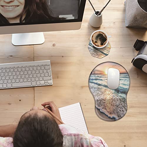 Mxfdegf Ergonomic Mouse Pad with Wrist Rest Support + Cup Coasters,Thick Mousepad Relief Carpal Tunnel Pain, Mouse Pad with Non-Slip PU Base, Computer Mouse Pads for Wireless Mouse,Matcha Green Plant Abstract - Image 5