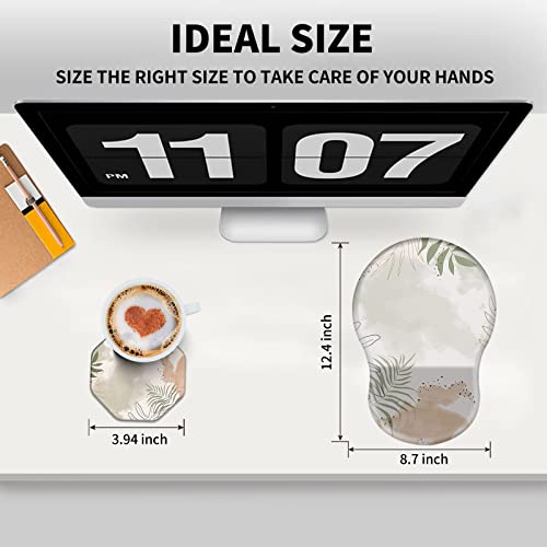 Mxfdegf Ergonomic Mouse Pad with Wrist Rest Support + Cup Coasters,Thick Mousepad Relief Carpal Tunnel Pain, Mouse Pad with Non-Slip PU Base, Computer Mouse Pads for Wireless Mouse,Matcha Green Plant Abstract - Image 2
