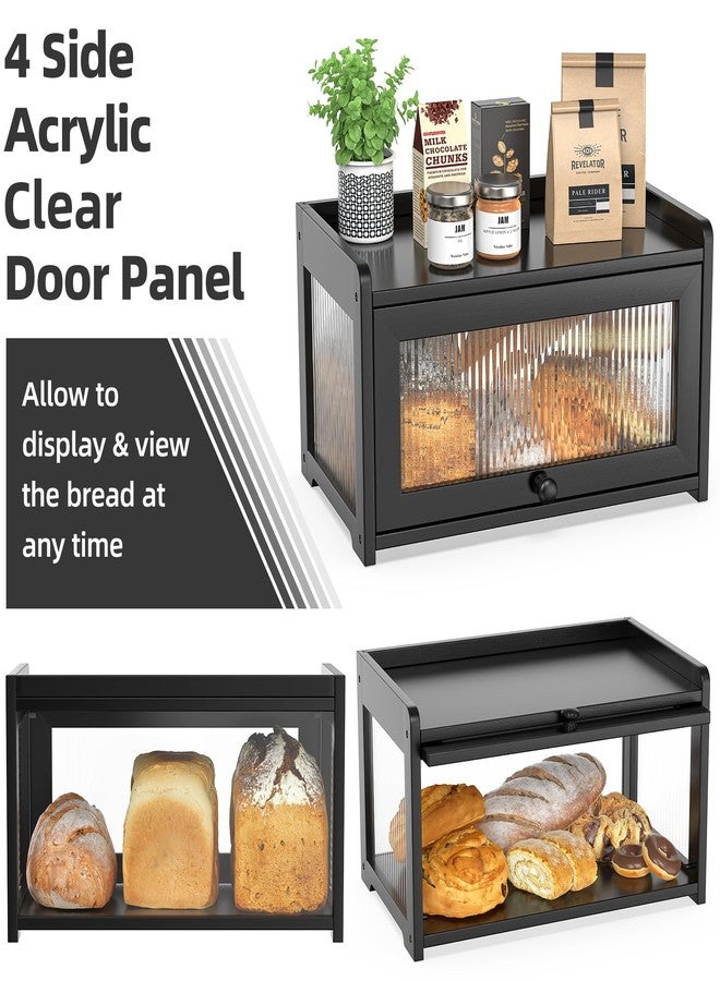 BAMBANG Bamboo Bread Box for Kitchen Counter, Large Capacity Bread Storage Container Farmhouse Bread Box with 3 Sides Wavy & Back Clear Window, Breadbox Bread Bin Holder for Homemade Bread, Black - Image 4