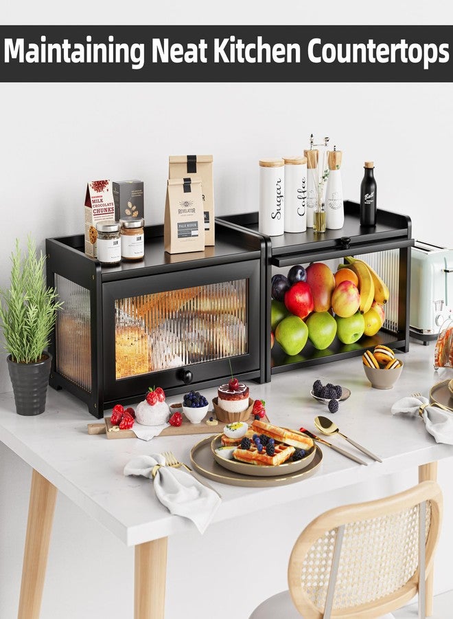 BAMBANG Bamboo Bread Box for Kitchen Counter, Large Capacity Bread Storage Container Farmhouse Bread Box with 3 Sides Wavy & Back Clear Window, Breadbox Bread Bin Holder for Homemade Bread, Black - Image 5