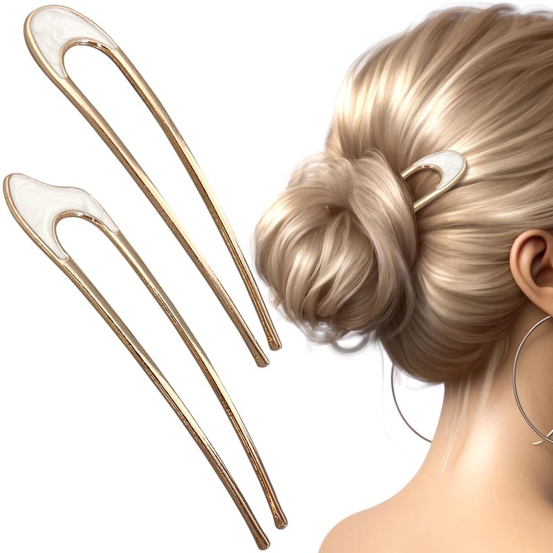 2PCS UShaped Hair Pins Vintage Metal Hair Sticks with Natural Pearls for Elegant Hairstyles
