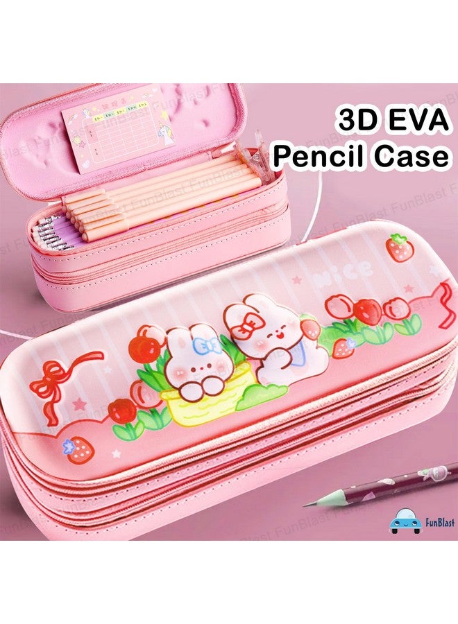 فنبلاست حقائب فن بلاست للبنات - حقيبة ظهر كرتونية، حقيبة ظهر متعددة الأغراض بسحاب لأطفال المدارس، صندوق منظم للأدوات المكتبية، حقيبة أقلام أنيقة لطلاب المدارس والجامعات (وردي) - Image 2