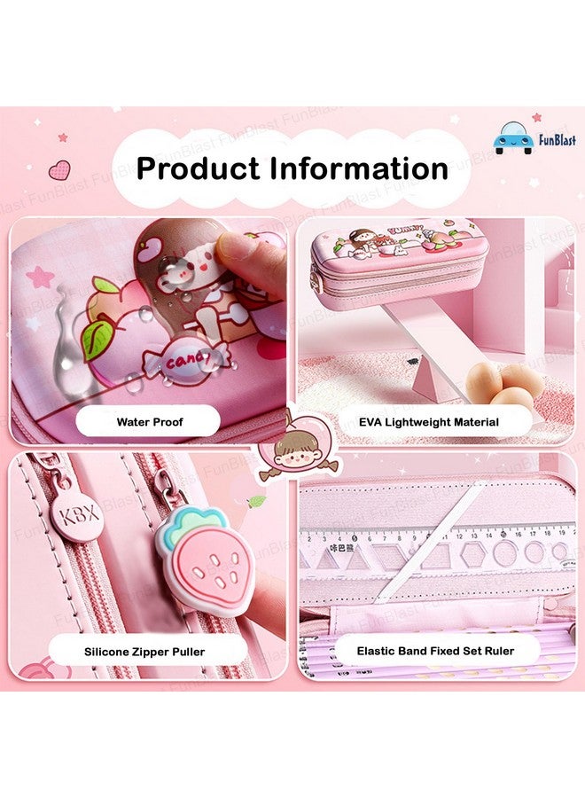 فنبلاست حقائب فن بلاست للبنات - حقيبة ظهر كرتونية، حقيبة ظهر متعددة الأغراض بسحاب لأطفال المدارس، صندوق منظم للأدوات المكتبية، حقيبة أقلام أنيقة لطلاب المدارس والجامعات (وردي) - Image 4