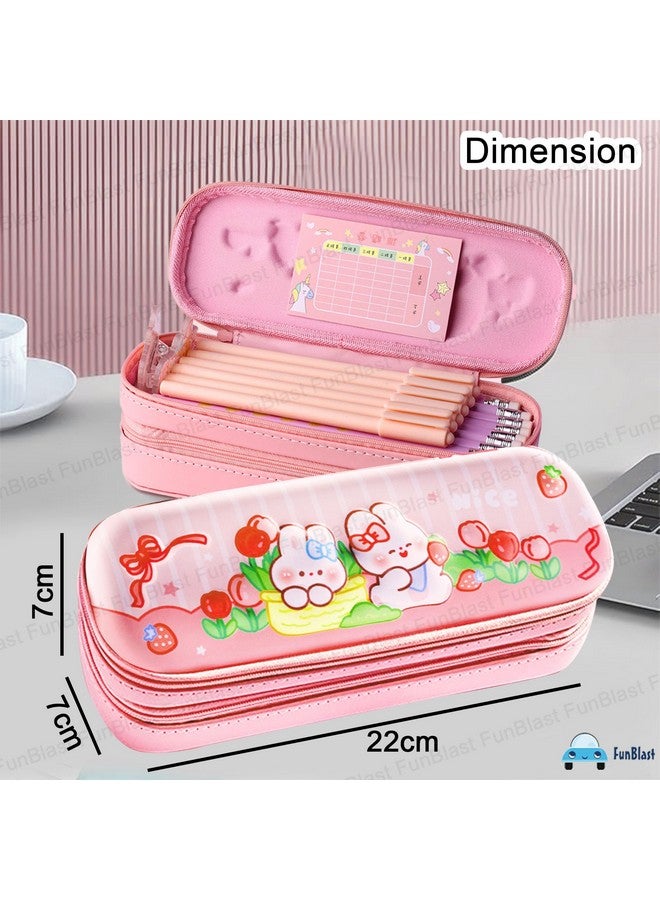 فنبلاست حقائب فن بلاست للبنات - حقيبة ظهر كرتونية، حقيبة ظهر متعددة الأغراض بسحاب لأطفال المدارس، صندوق منظم للأدوات المكتبية، حقيبة أقلام أنيقة لطلاب المدارس والجامعات (وردي) - Image 3