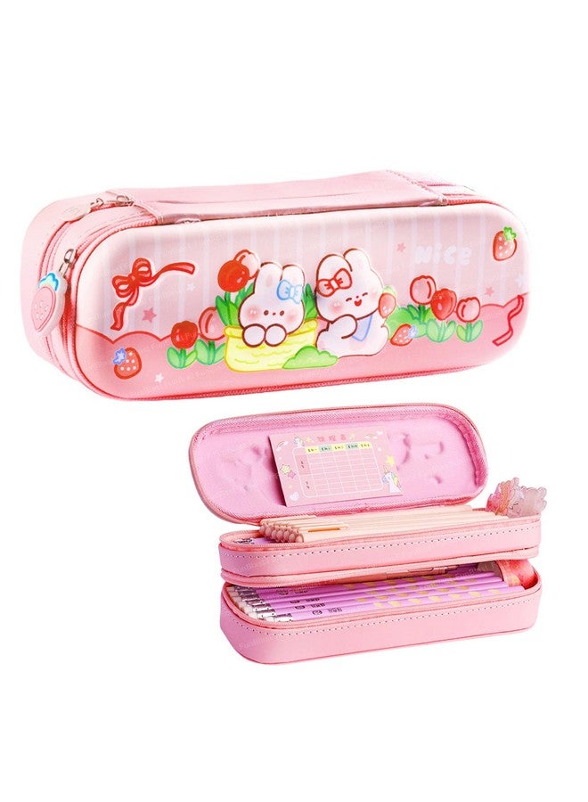 فنبلاست حقائب فن بلاست للبنات - حقيبة ظهر كرتونية، حقيبة ظهر متعددة الأغراض بسحاب لأطفال المدارس، صندوق منظم للأدوات المكتبية، حقيبة أقلام أنيقة لطلاب المدارس والجامعات (وردي) - Image 1