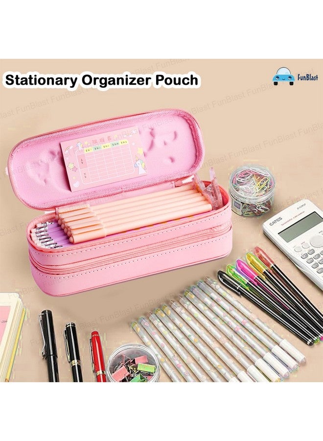 فنبلاست حقائب فن بلاست للبنات - حقيبة ظهر كرتونية، حقيبة ظهر متعددة الأغراض بسحاب لأطفال المدارس، صندوق منظم للأدوات المكتبية، حقيبة أقلام أنيقة لطلاب المدارس والجامعات (وردي) - Image 5