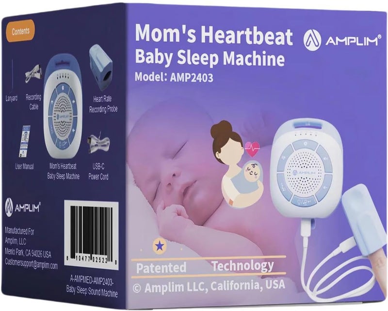Amplim Baby Soother  Patented Heartbeat Recorder  19 Calming Sounds  Portable Sleep Aid for Newborns  Preemies  USBC Rechargeable White Noise Machine for Crib Car Seat Travel Gift  Registry - Image 1
