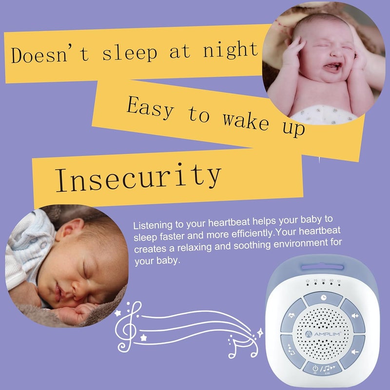 Amplim Baby Soother  Patented Heartbeat Recorder  19 Calming Sounds  Portable Sleep Aid for Newborns  Preemies  USBC Rechargeable White Noise Machine for Crib Car Seat Travel Gift  Registry - Image 3