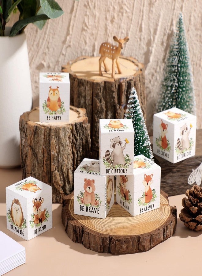 Vertintong 6 Pcs 1.6 Inch Inspirational Woodland Nursery Decor Animals Wall Decor Stuff Wooden Forest Animals Bear Raccoon Lion Fox Block Safari Creature Table Decoration(White) - Image 4