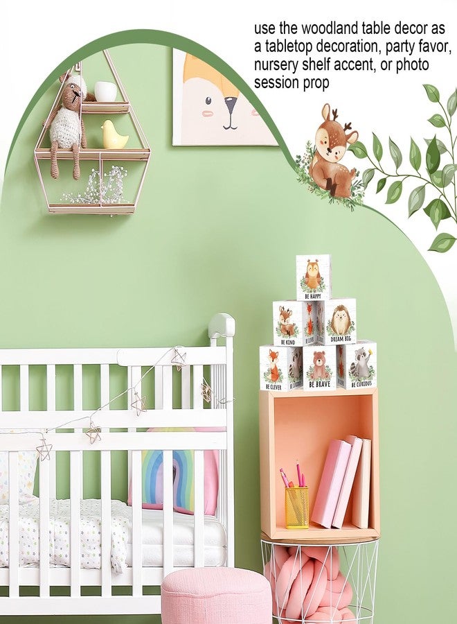 Vertintong 6 Pcs 1.6 Inch Inspirational Woodland Nursery Decor Animals Wall Decor Stuff Wooden Forest Animals Bear Raccoon Lion Fox Block Safari Creature Table Decoration(White) - Image 5