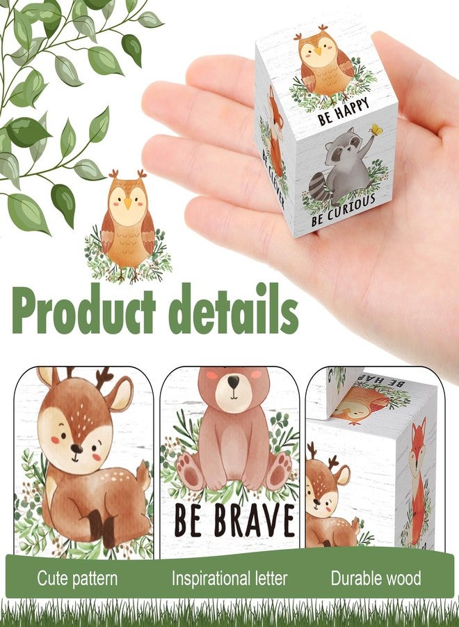 Vertintong 6 Pcs 1.6 Inch Inspirational Woodland Nursery Decor Animals Wall Decor Stuff Wooden Forest Animals Bear Raccoon Lion Fox Block Safari Creature Table Decoration(White) - Image 3