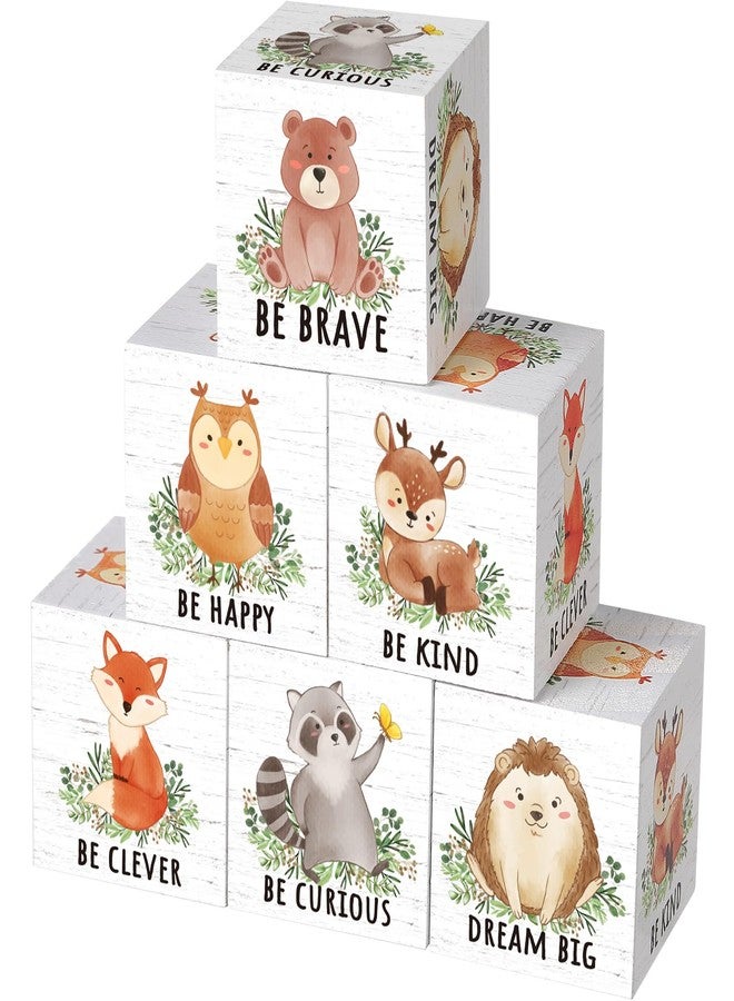 Vertintong 6 Pcs 1.6 Inch Inspirational Woodland Nursery Decor Animals Wall Decor Stuff Wooden Forest Animals Bear Raccoon Lion Fox Block Safari Creature Table Decoration(White) - Image 1