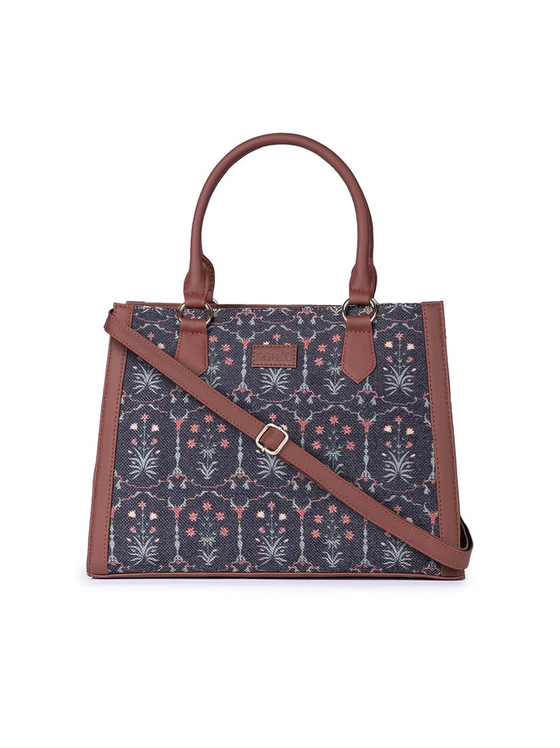 ZOUK Printed Jute Handcrafted Vegan Leather Multicolor Women's Satchel Bag | Ladies Purse Handbag | Double Handle Detachable Strap - Image 1