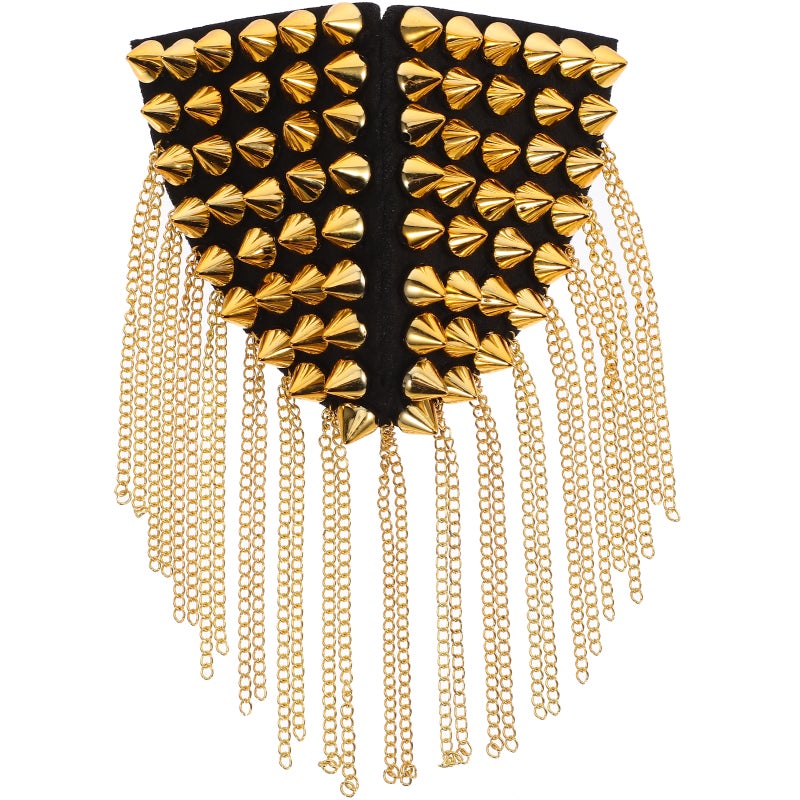 Fashionable Rhinestone Epaulette with Tassel Chain, Enhancing Visual Appeal on Clothing - Image 1