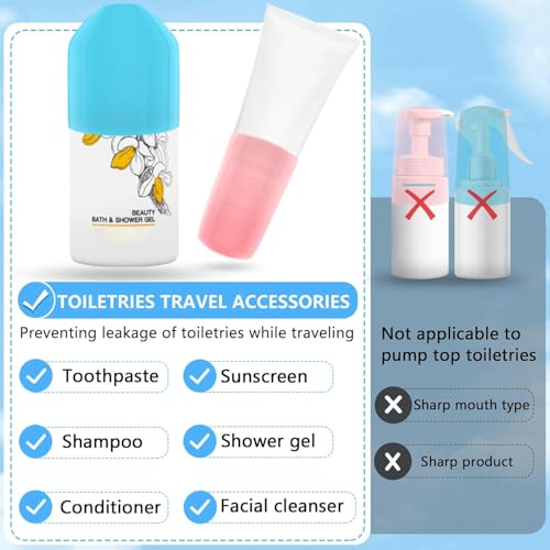 MAYCREATE® 4pcs Silicone Bottle Covers Leakproof Sleeves for Travel Bottles for Toiletries, Reusable Leak Proofing Elastic Sleeves Covers for Travel Container Spray Bottles Accessories - Image 2