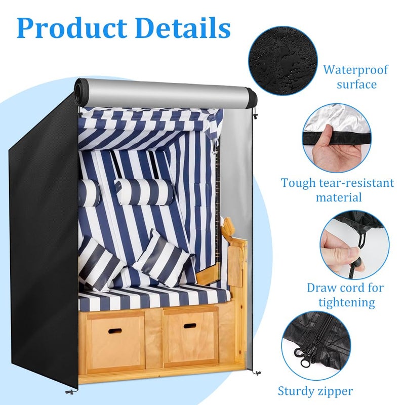 OFFCUP Protective Cover for Beach Chair, 210D Oxford Fabric 135 x 105 x 175/140 cm Outdoor Beach Chair Cover with Zip UV Resistant for Balcony Chairs (Black) - Image 3