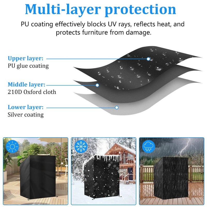 OFFCUP Protective Cover for Beach Chair, 210D Oxford Fabric 135 x 105 x 175/140 cm Outdoor Beach Chair Cover with Zip UV Resistant for Balcony Chairs (Black) - Image 4