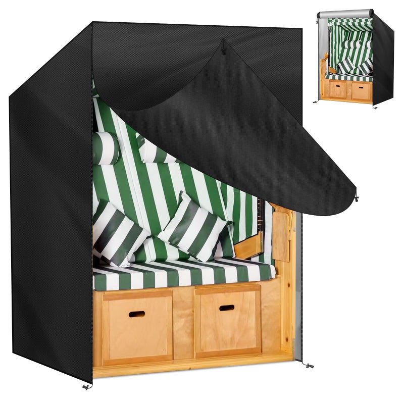 OFFCUP Protective Cover for Beach Chair, 210D Oxford Fabric 135 x 105 x 175/140 cm Outdoor Beach Chair Cover with Zip UV Resistant for Balcony Chairs (Black) - Image 1