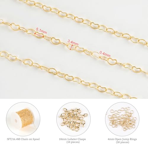 KYUNHOO 5 Meters 18K Gold Plated Heart Chains Bulk Solid Brass Heart Necklace Chain for Women Bracelet Anklet DIY Jewelry Supplies - Image 2